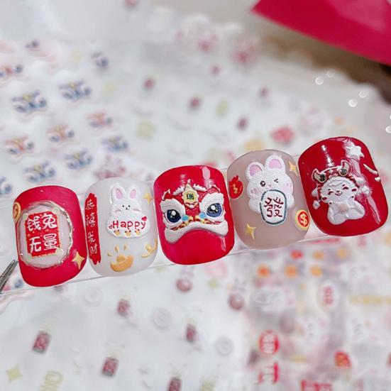 Nageldekoration, exquisites Muster, starke Klebrigkeit, optischer 3D-Effekt, lebendige Farbe, selbstklebend, dekorativ, entfernbar, Frühlingsfest-Nagelkunst-Aufkleber