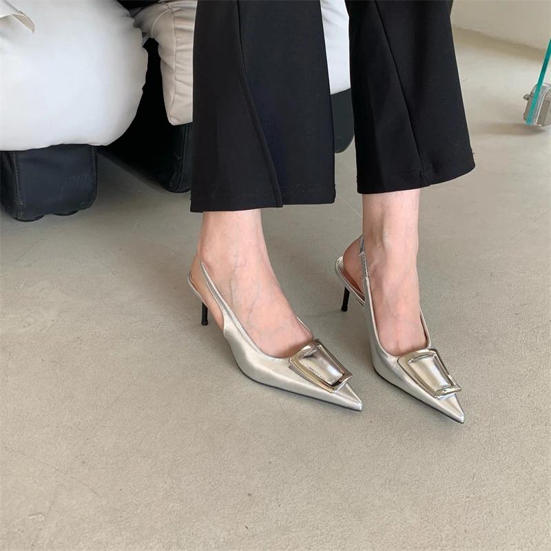 Fashion Eilyken Spring New Brand Women Pumps Snadals Fashion Square Buckle Shallow Slip On Slingback Pointed Toe Dress Shoes