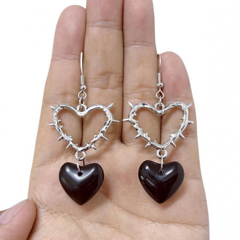 Original Gothic Thorn Red Heart Glass Earrings
