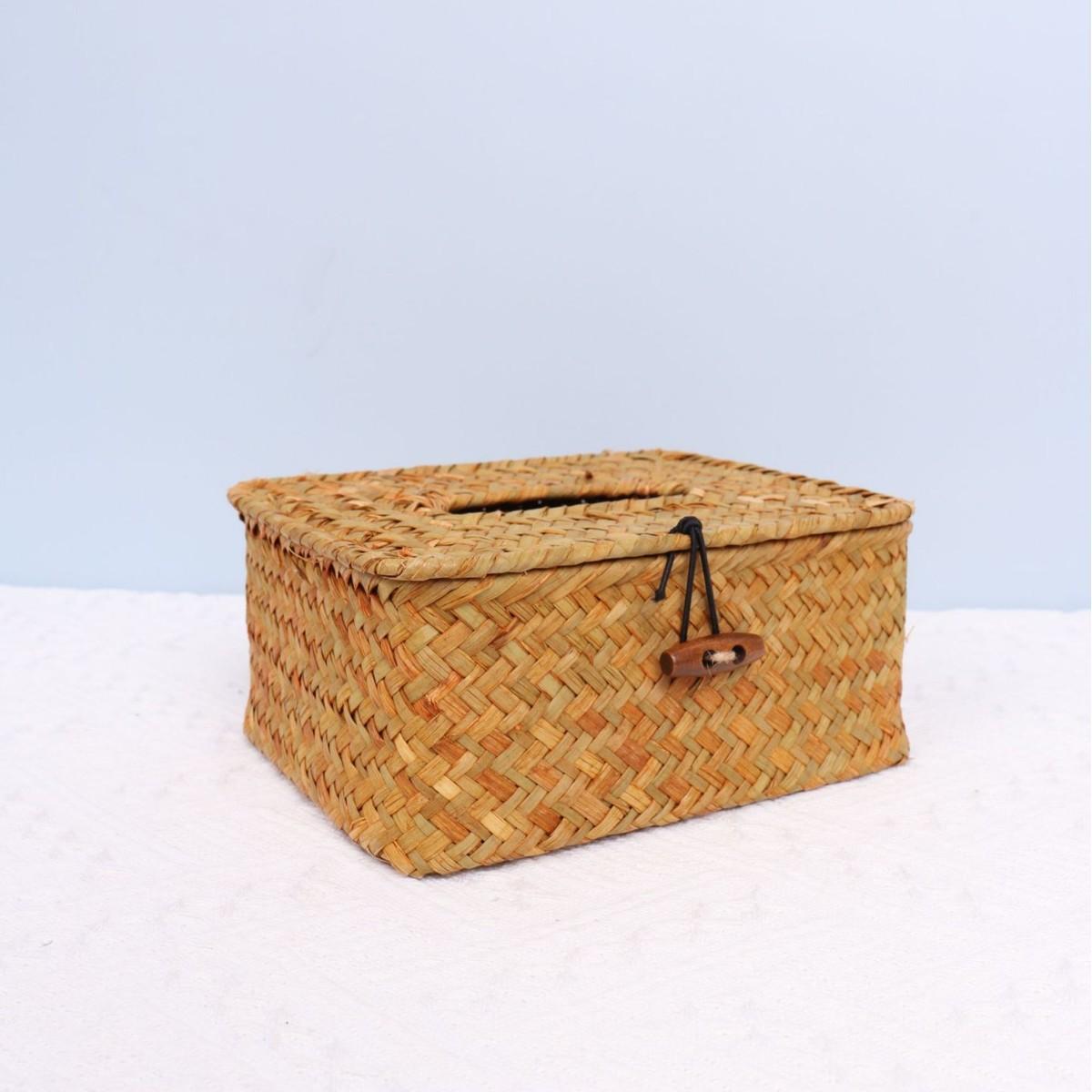 

Chic Woven Storage Basket with Lid - Decorative Artistic Tissue Box Holder for Living Room, Rectangular Fabric Organizer for Cosmetics & Accessories