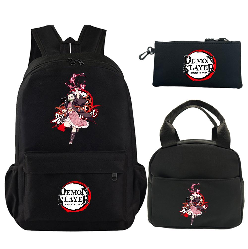 3Pcs/set Anime Demon Slayer Printed Backpack with Shoulder Bag Pencil Case for Teenager Student Large Capacity Waterproof Schoolbag