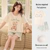 Women's Summer Cotton Pajama Set with Built-in Bra – Short Sleeve Top & Shorts, Cartoon Design, Indoor/Outdoor Wear