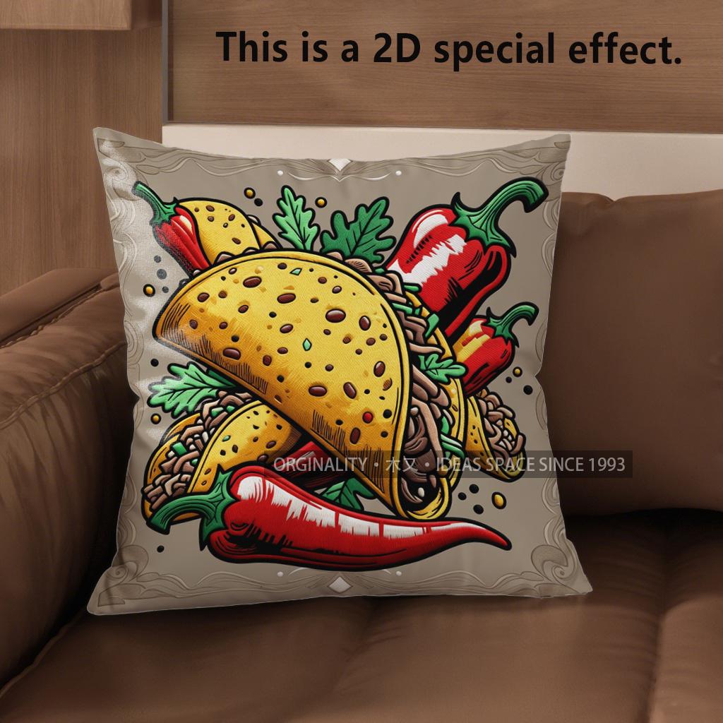 2D Mexican Fiesta Food Print Throw Pillow Covers** Pattern Cushion Cover Suitable For Sofa Bedroom Car Pillow Cover