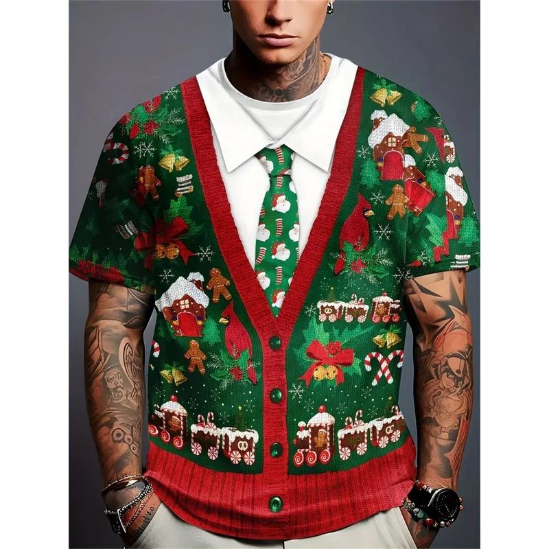 

Christmas Men s T Shirt 3D Print Casual Short Sleeve Tees Street Fashion Crew Neck Pullover Male Oversized Clothing Sweatshirt S