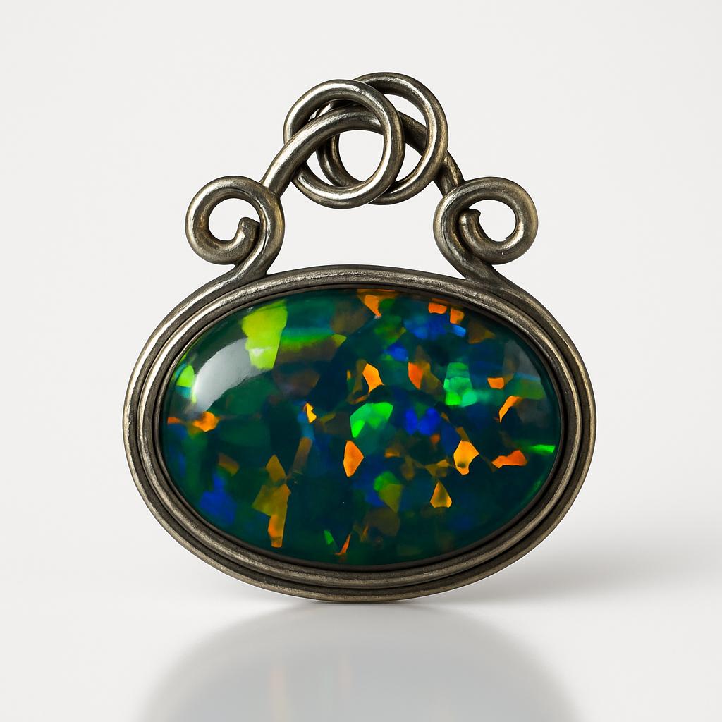 Natural Opal Pendant 28 ct 925 Sterling Silver Multicolor Oval Cut October Birthday Birthstone