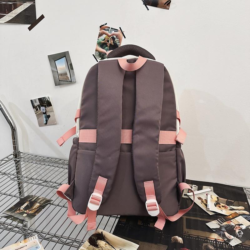 Color Block Schoolbag Middle School Student Backpack Men Women Large Capacity Backpack