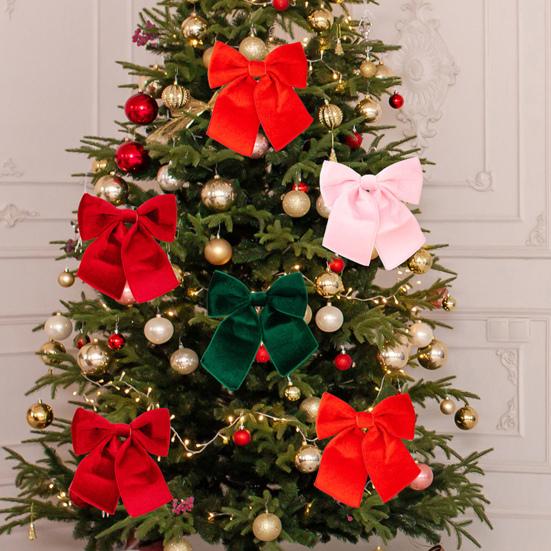 Yousheng Christmas Tree Bow Pendant Velvet Bow Topper Wreaths Doors Decor Wire-Reinforced Edges Gift Bows Holiday Decoration