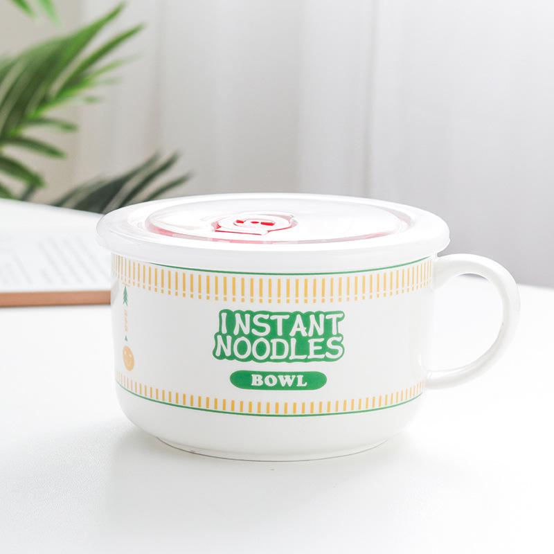 Japanese Ceramic Ramen Bowl Set: Includes Lid, Handle Bowl, Spoon, Chopsticks, and Gift Box - Perfect for Home, Dorm, and Lunch.