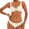 Solid Wide Strap Ruched Fabric Sexy Two Piece Bikini Set Comfortable Elegant Swimwear