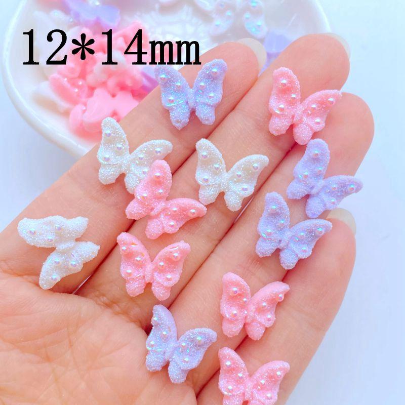 50Pcs New Cute Mini 12*14mm Shiny Butterfly Flat Back Resin Nail Enhancement  Jewelry Craft Decoration Accessorie