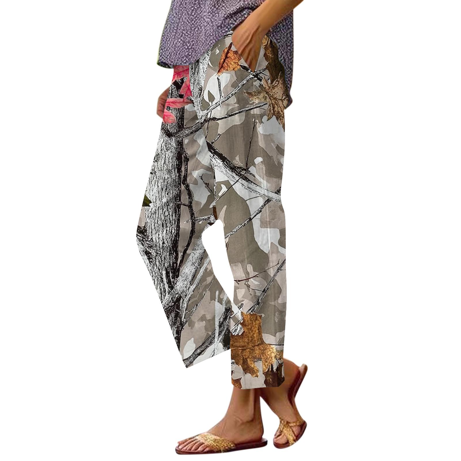 

Women s fashion printed pocket elastic waist casual pants M