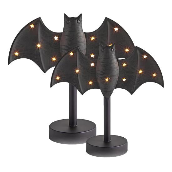 Large Twinkle Bat Candlestick Halloween Light-up Bat Candle Holder Gothic Candelabra Centerpiece with LED Twinkle Light for Home Dinner Table