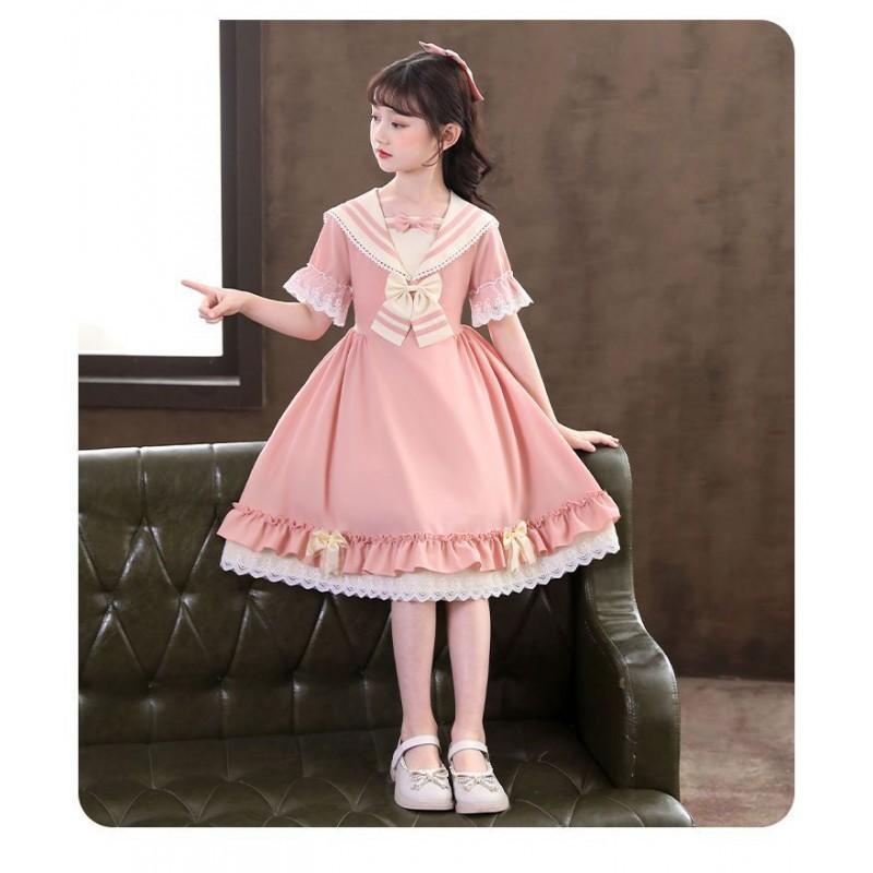 Girls Short Sleeve Princess Dress Cute Long Kids Over 4 Years Old
