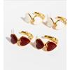 Retro Burgundy Double Heart Enamel Earrings for Women - Hong Kong Style Textured Pleated C-Shaped Hoops