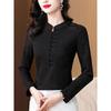 New Chinese Style Stand-up Collar Button Bottoming Button-down for Women In Winter Tops New Style Mother Plus Velvet Warm Blouse