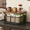 Office Desk Organizer Coffee Station with Drawer Tiered Bar Organizer Wooden Top Shelf Countertop Wire Mesh Drawers for Tea Bags Capsules,
