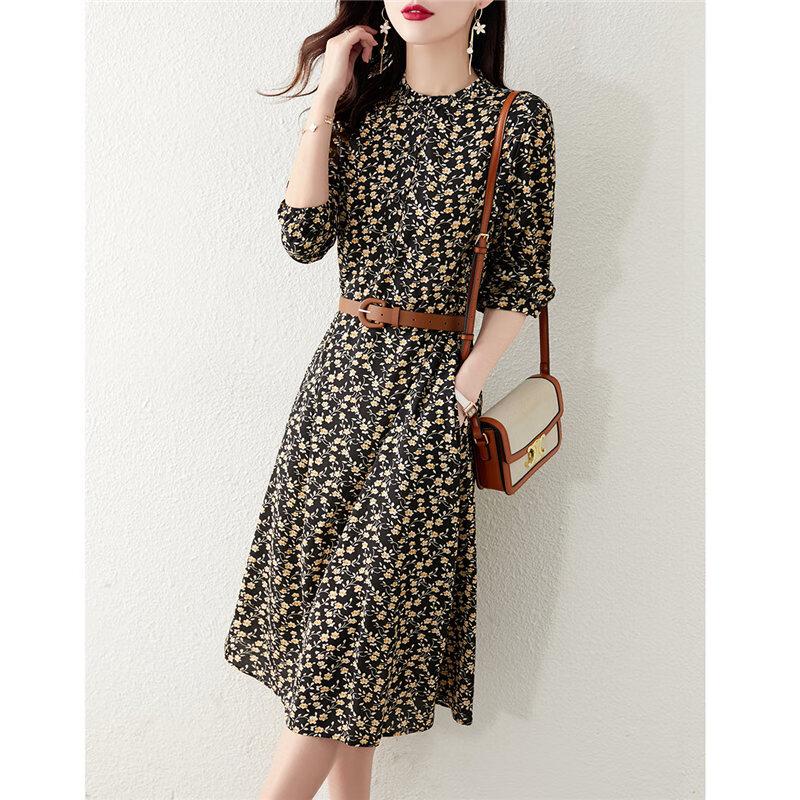 Elegant Belted Floral A-Line Dress