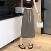 MOJTA Gonna Estiva da Donna a Vita Alta Media Lunghezza A-line Elastica a Righe Coulisse Casual con Spacco