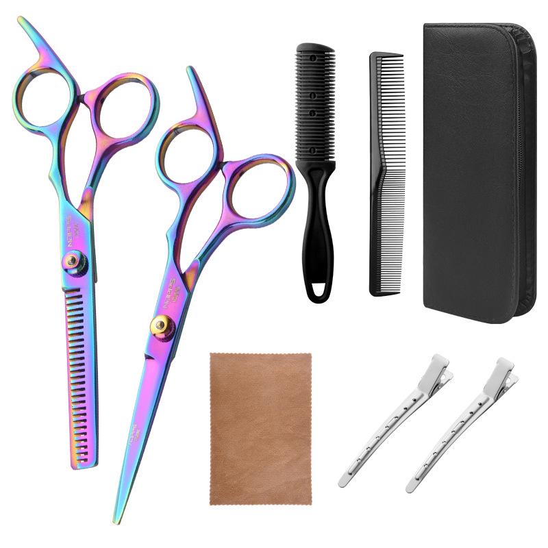 Multicolor Hairdressing Scissors Set: Serrated & Straight Shears for Cutting and Styling
