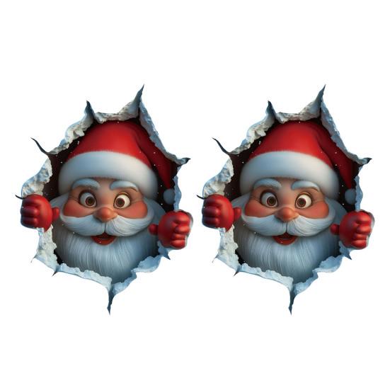 Santa Cracked Wall Decal Christmas Self-Adhesive Static Clings PVC Stickers for Car Window Room Wall Decor