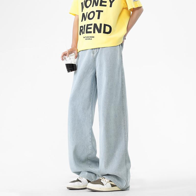 

Джинсы для мытья пола Four Seasons, однотонные, в стиле ретро Гонконг, свободные прямые брюки карго, повседневные брюки S светло-синий