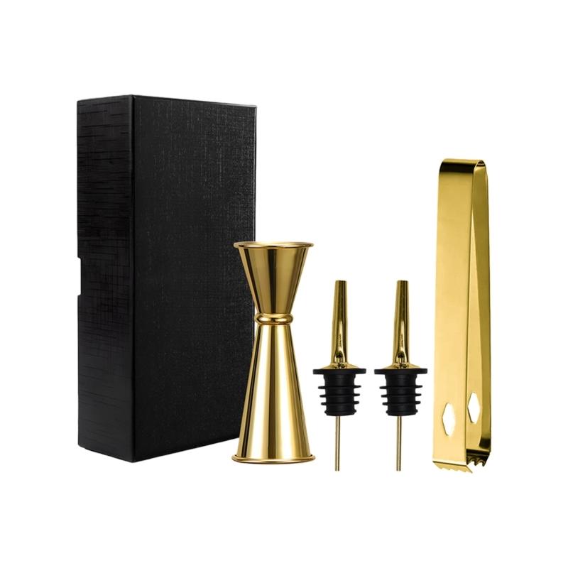 Hochwertiges rostfreies Stahl-Barkeeper-Werkzeugset mit Eiswürfelzange, Ausgießern und Messbecher für Zuhause, Pubs und die Zubereitung von Cocktails