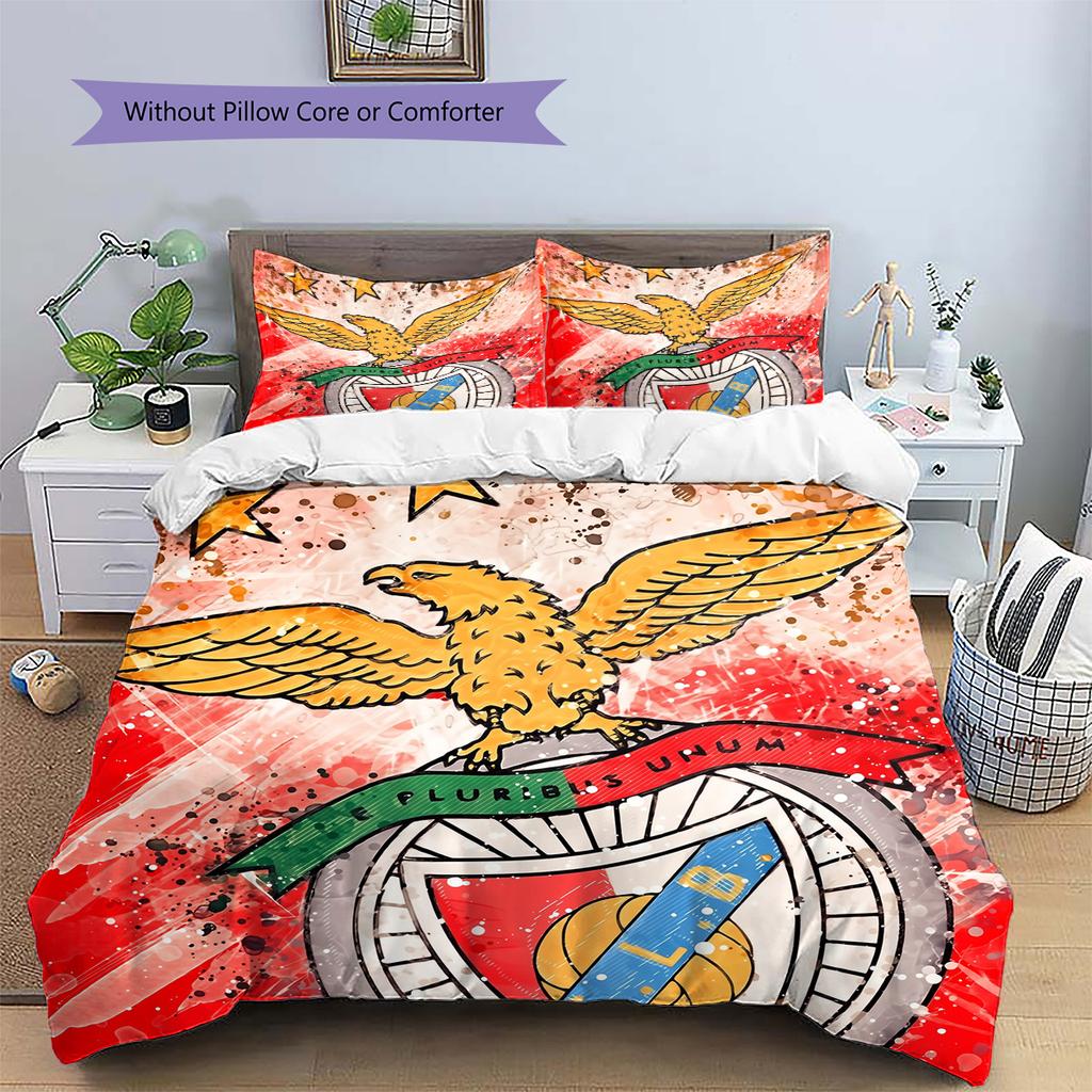 SL Benfica Football Club Pattern Bedding Quilt Set Home Decoration Gift (1 * duvet cover + 2 * pillowcase without core)