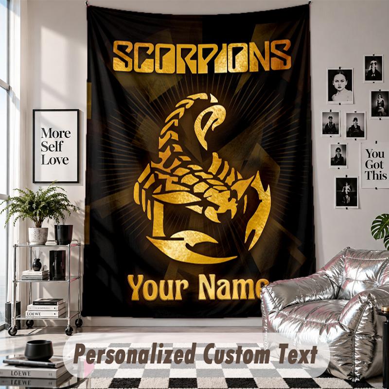 Wall Hanging Tapestry With Custom Name & Text, Scorpions Decorative Tapestry For Bedroom
