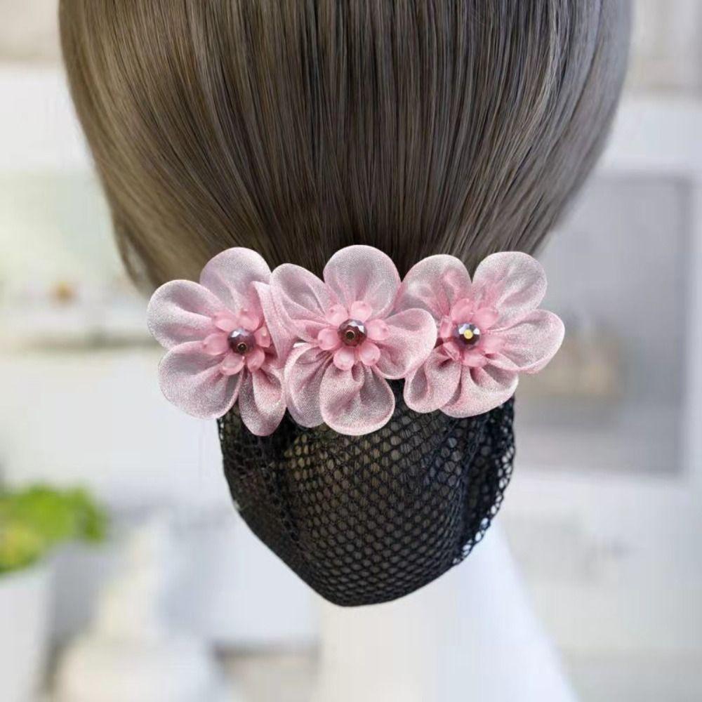Korean Style Bun Snood Bead Hair Net Cover Vintage Flower Spring Clip  Ladies