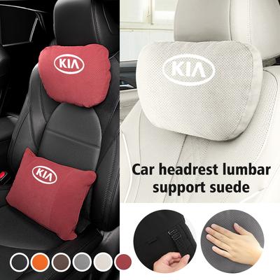 Car Logo Suede Seat Headrest Neck Pillow Soft Comfort Cushion Lumbar Support For Cerato Proceed Venga Stonic Picanto Sorento