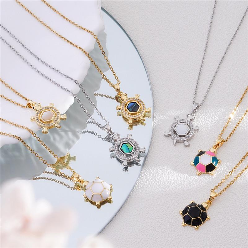 Cute Small Turtle Zircon Enamel Pendant Necklace Stainless Steel Chains Simple Animal Choker Jewelry Party Gift For Women Girls