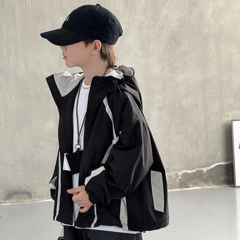 

2025 Autumn Kids Korean Style Windbreaker for Boys - Sporty Zipper Outerwear Coat 120 cm чёрный