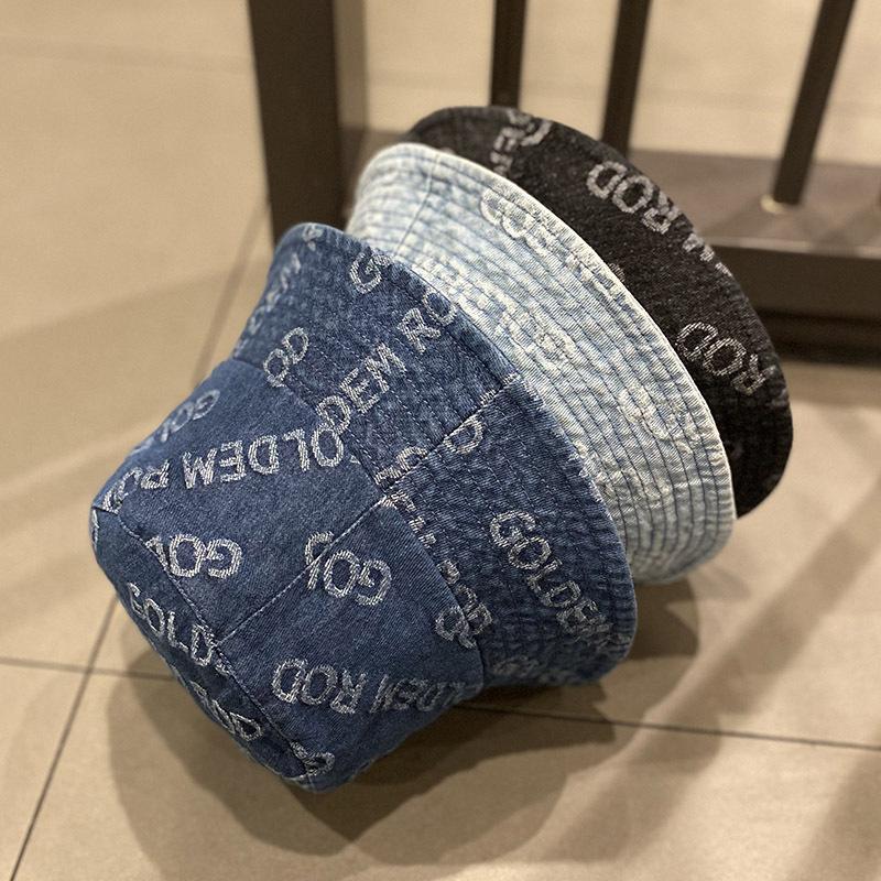 Ins Embroidery Letters Washed Denim Bucket Fisherman Hat Children Spring and Summer Versatile Washbasin Hat