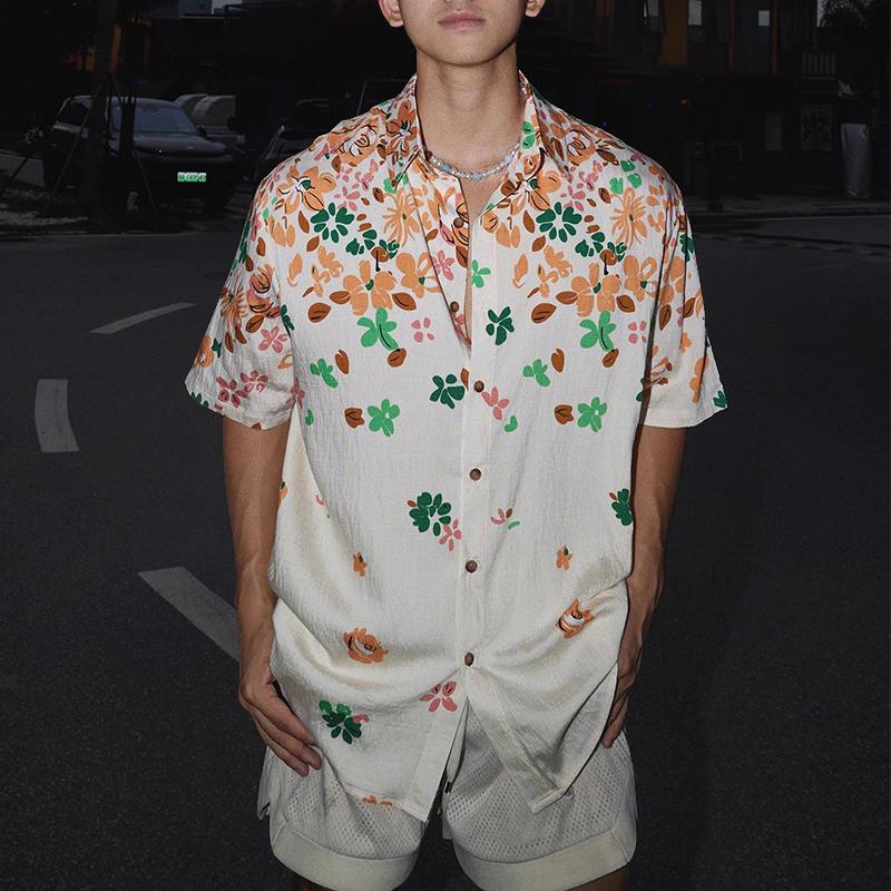 INCERUN Übergroße Herren Hemden mit Reverskragen, kurzen Ärmeln, Blumendruck, lässig und locker