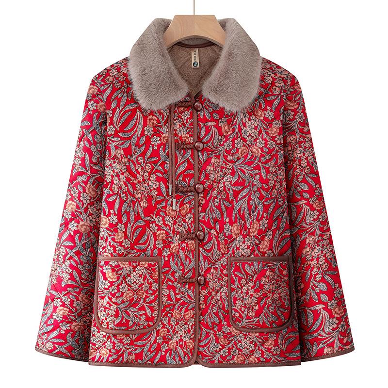Padded jacket women's winter padded jacket thickened jacket old lady velvet warm clothes winter padded jacket