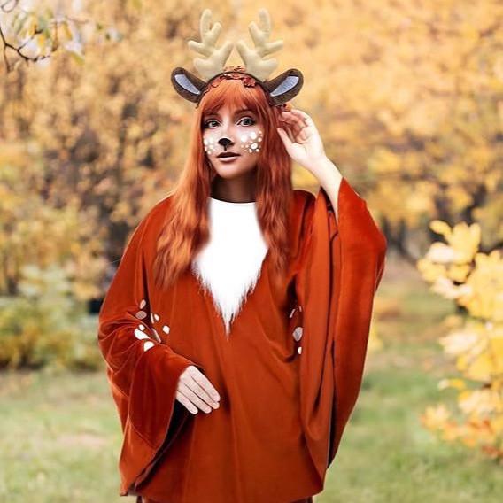 Reindeer Cosplay Cloak For Women With Face Decor For Halloween And Christmas Events