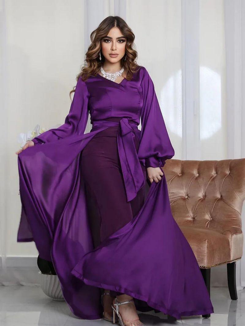 

2025 spring and summer women s sexy jumpsuit ball dress with cape two-piece set XXL фіолетовий