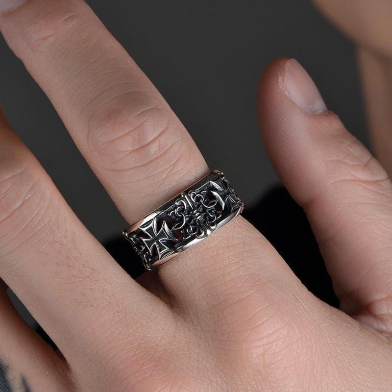Trendy Hip Hop Crosses Rings for Men Adjustable Vintage Jewelry Copper Metal Gothic Punk Accessory