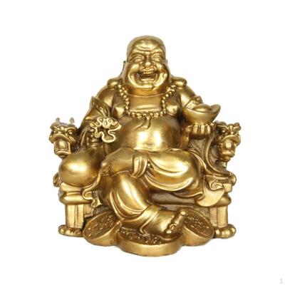Estatua del Buda de la Risa Feng Shui con Lingote de Riqueza Buena Suerte para Estante, Entrada