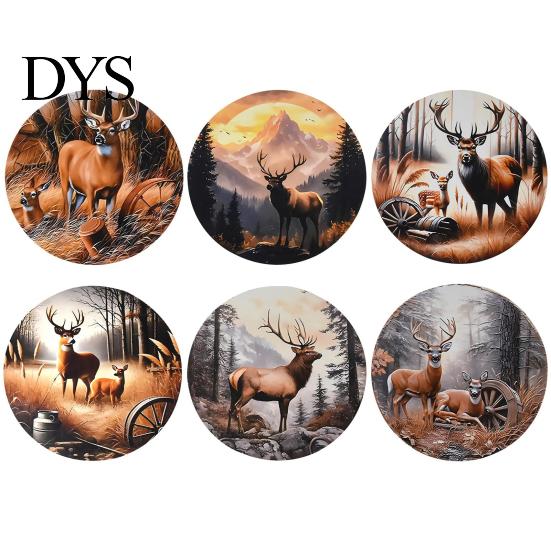 Rustic Forest Elk Pattern Coasters Retro Elk/Vinyl Record Coasters, Decorative Wooden Cup Mats, Insulated Table Wear Resistant Thermal Transfer