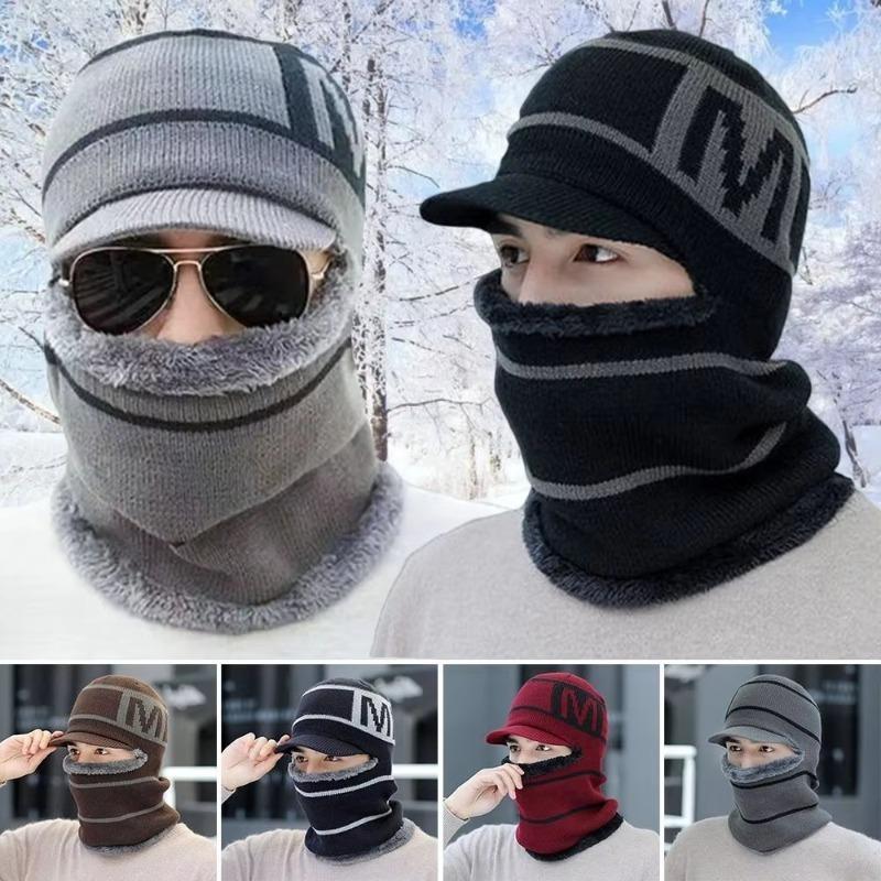 Winter Warm Knitted Hat Balaclava Pullover Hat and Scarf Set Windproof Ear Protection Hats Women Fashion Beanies