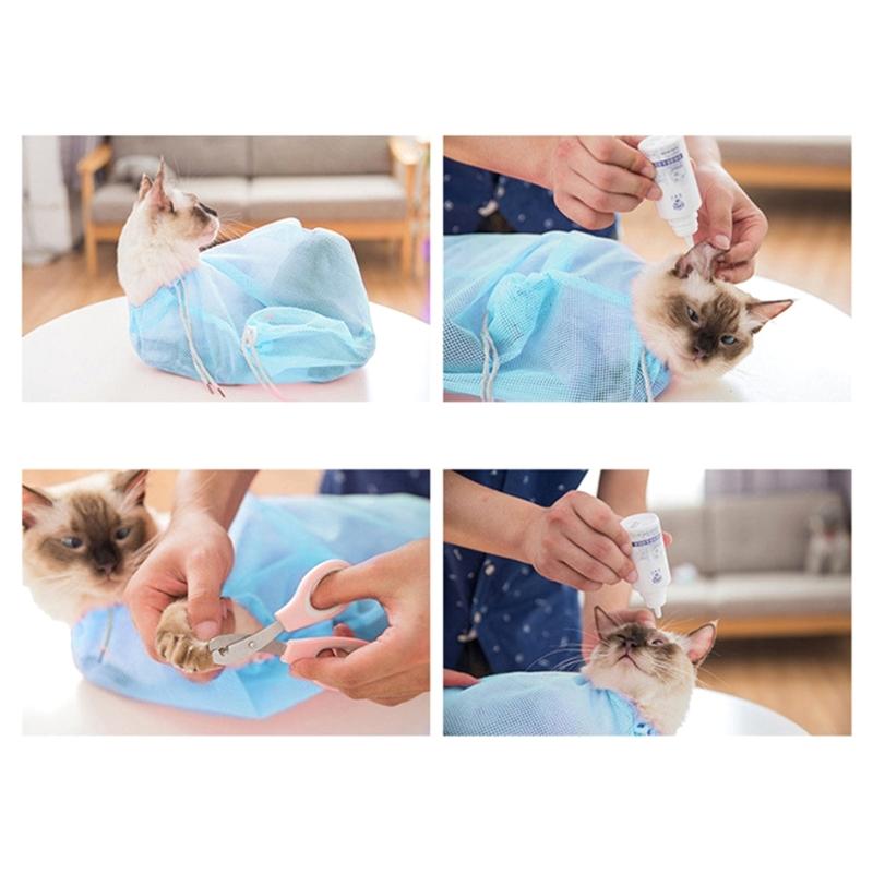 Mesh Cats Grooming Bag Adjust Cats Bathing Net Bag Washing Bath Bag for Small Cats Grooming Trimming Scratchproof