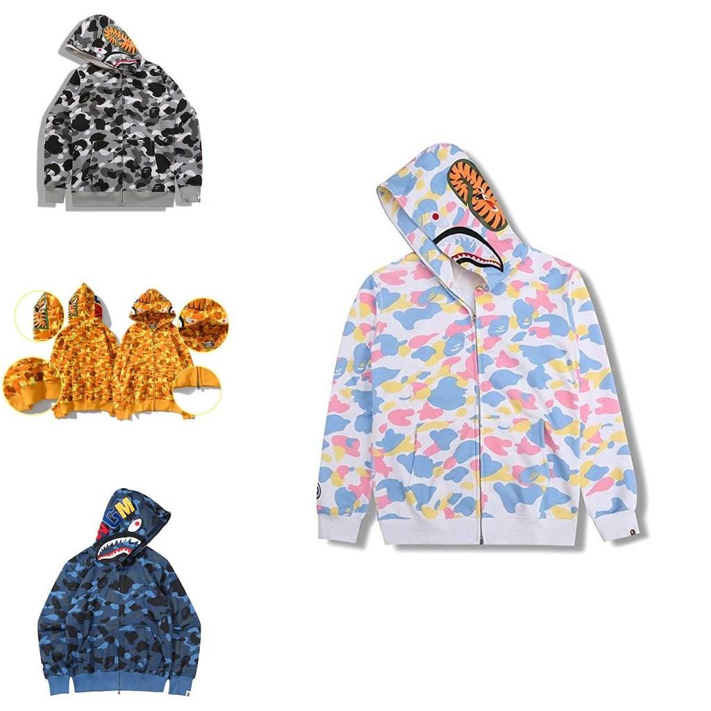 Vibrant Camouflage Hoodie Shark Printing Warm Streetwear For Men Women