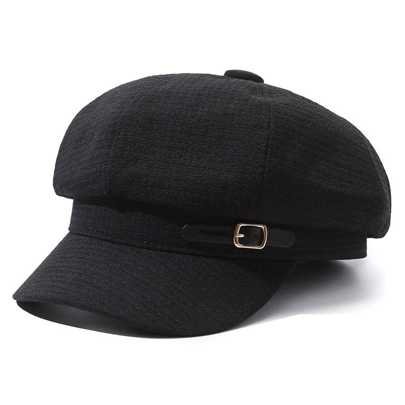 

RICYGVM Women Beret Solid Color Waffler Duck Tongue Cap Belts Decoration Octagonal Hats Autumn Japanese Retro Painter Artist Hat One Size чорний
