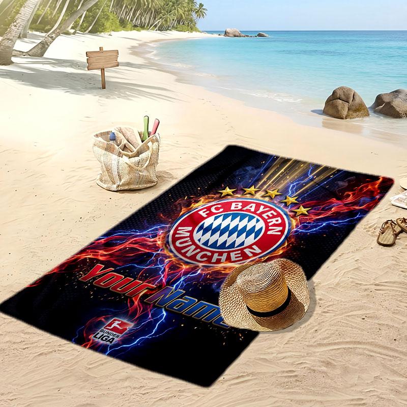 FC Bayern München Personalisiertes Bedrucktes Strandtuch Fußballlogo Unterstützung Benutzerdefinierter Name Text Absorbierendes Handtuch Für Sport Reisen Besonderes Geschenk