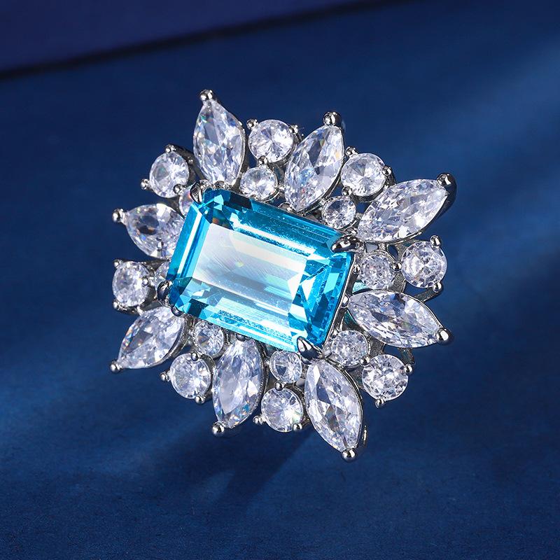 Jewelry Copper Bottom Gold-Plated Simulation Color Treasure Square Temperament Luxury Ring Heroine Stone 10 * 14