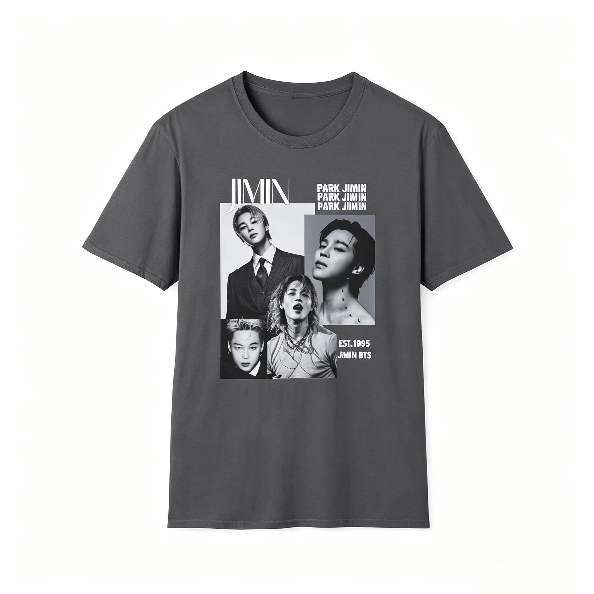 BTS Jimin T-Shirt Park Jimin Fan T-Shirt Kpop T-Shirt ARMY Fan Geschenk T-Shirt 2026 Sommer Herren Damen Mode Reine Baumwolle Y2K Locker Bequem T-Shirt XL gray