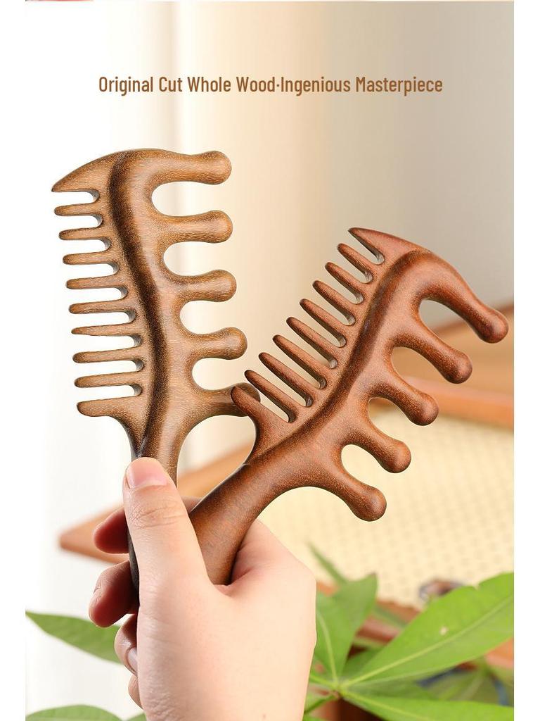 Gold Sandalwood Five-Tooth Meridian Comb for Scalp and Body Massage