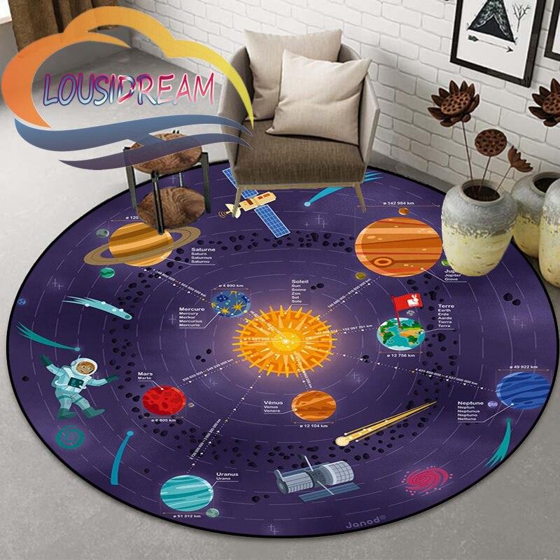 Space Universe  Vector Ufo and Many Planets In Galaxy Round Bedroom Floor Mat Computer Chair Area Decoration Carpets