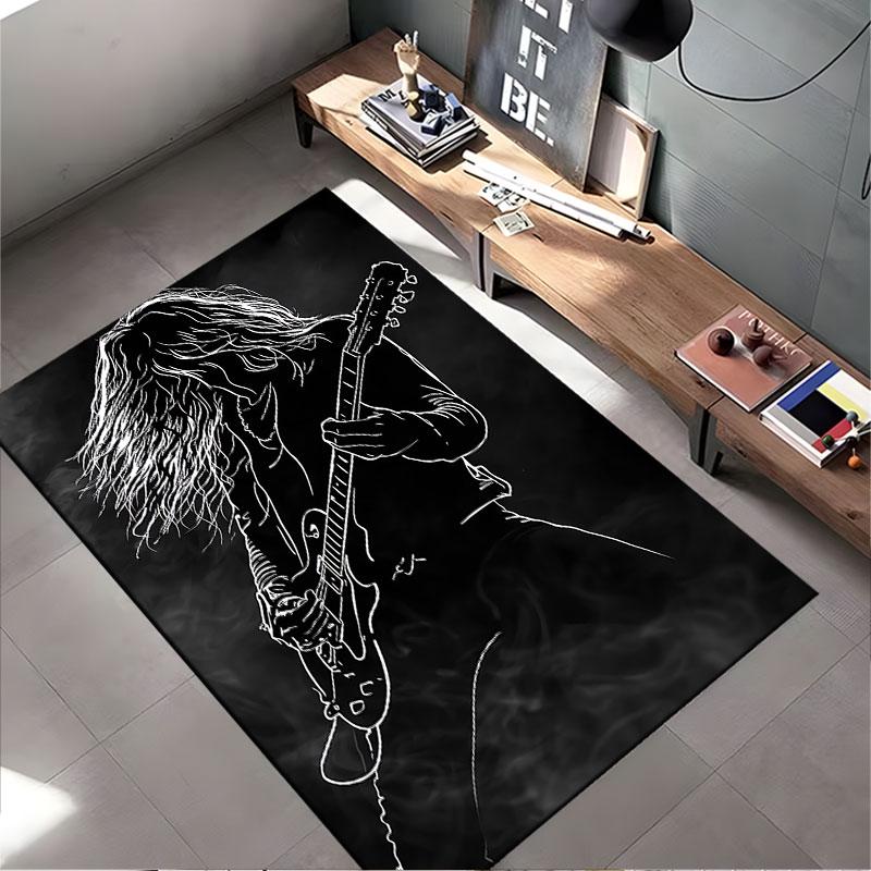 Electric Guitarist Silhouette Carpet Suitable As a Non-slip Mat for the Living Room or Bedroom Sofa